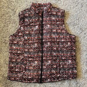 Indigo Quilted Vest Women's XL Red Black Geometric Print Full Zip